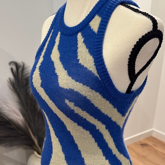 Princess Polly Blue and Cream Sleeveless Knit Dress - Picture 6 of 10